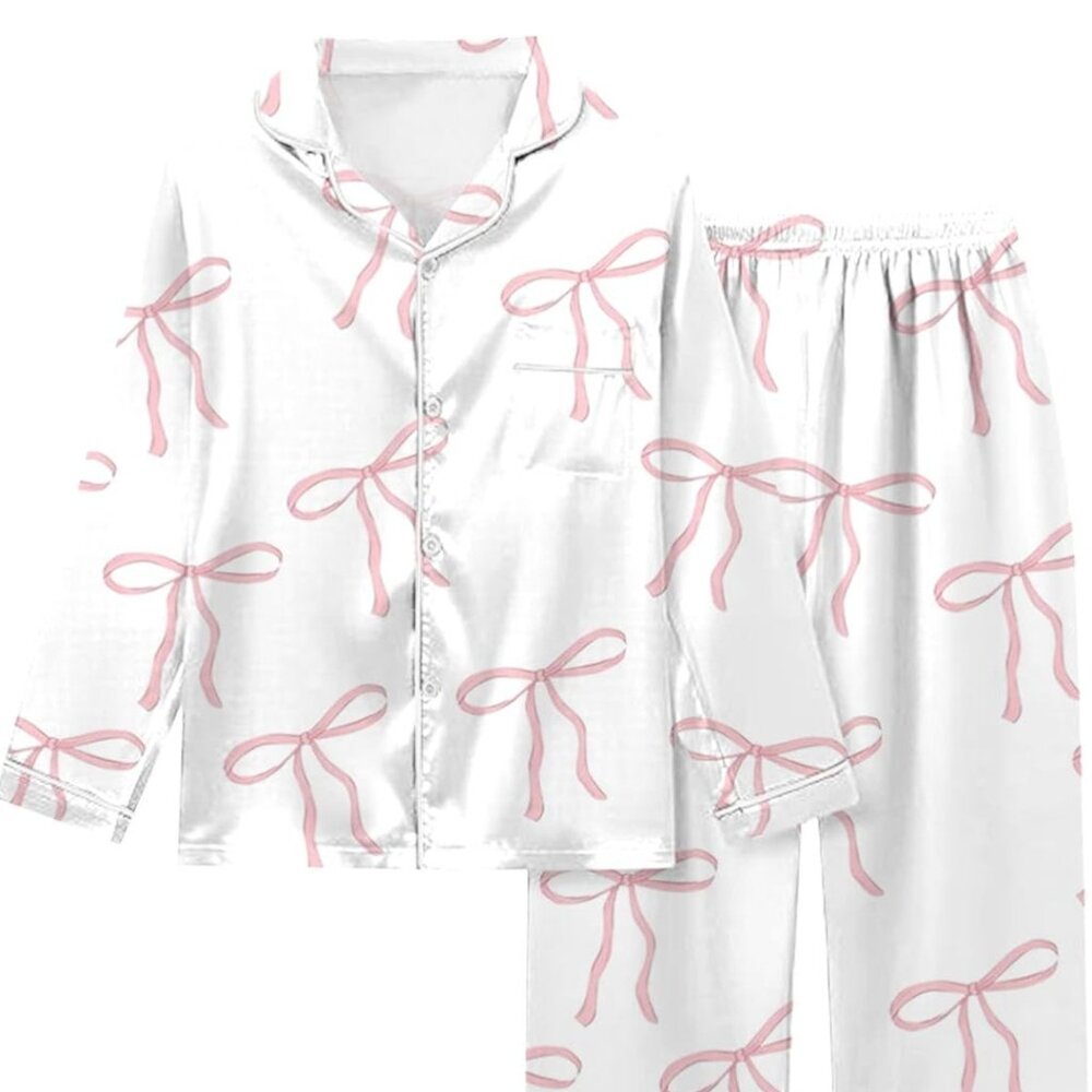 NEW Ladies Satin 2 Piece Bow Pajamas - Size XL